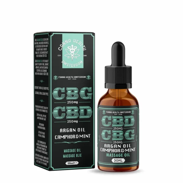 CBD – CBG MASSAGE OIL: Argan Oil, Camphor & Mint – 250 mg CBD, 25O mg CBG